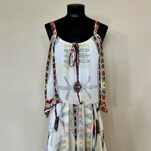 Cream and Red Tie Front Tiered Sundress